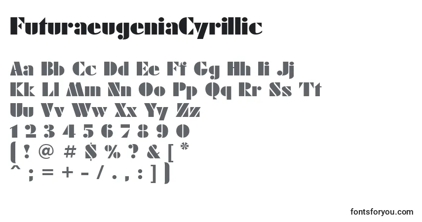 A fonte FuturaeugeniaCyrillic – alfabeto, números, caracteres especiais
