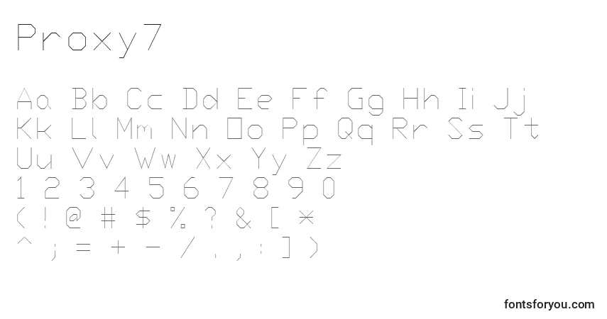 A fonte Proxy7 – alfabeto, números, caracteres especiais