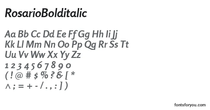 Czcionka RosarioBolditalic – alfabet, cyfry, specjalne znaki
