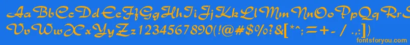 フォントRichmondRegularDb – オレンジ色の文字が青い背景にあります。