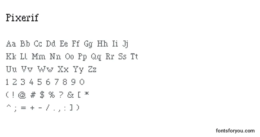 Czcionka Pixerif – alfabet, cyfry, specjalne znaki