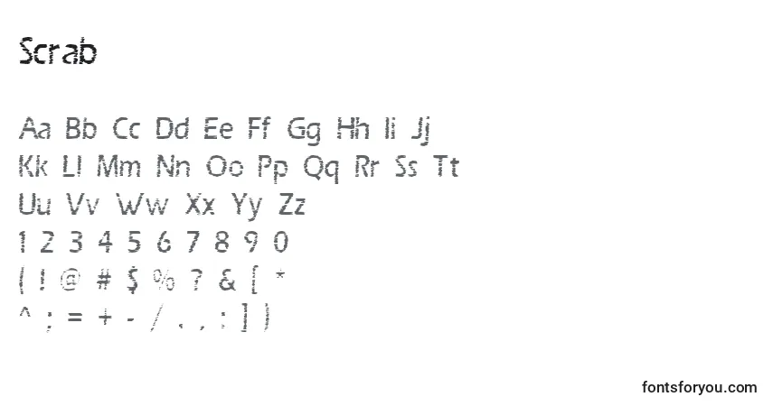 Czcionka Scrab – alfabet, cyfry, specjalne znaki