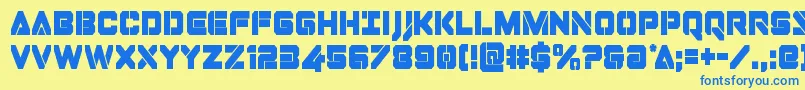 フォントDominojackcond – 青い文字が黄色の背景にあります。