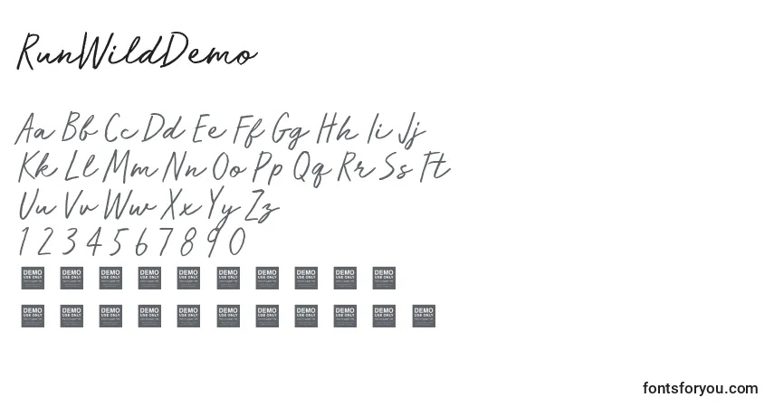 RunWildDemo-fontti – aakkoset, numerot, erikoismerkit