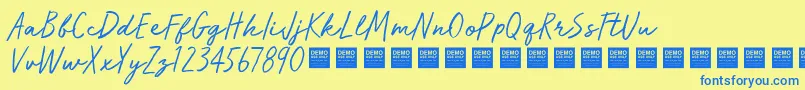 RunWildDemo-fontti – siniset fontit keltaisella taustalla