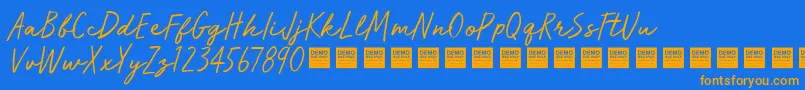RunWildDemo-Schriftart – Orangefarbene Schriften auf blauem Hintergrund