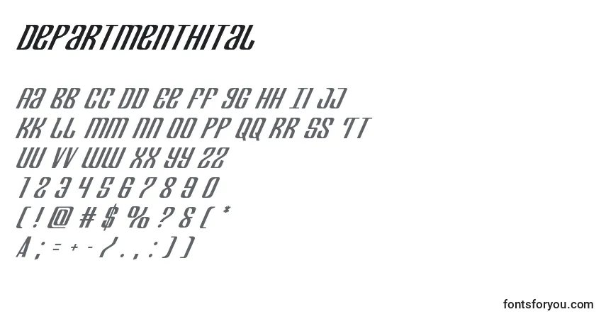 Czcionka Departmenthital – alfabet, cyfry, specjalne znaki