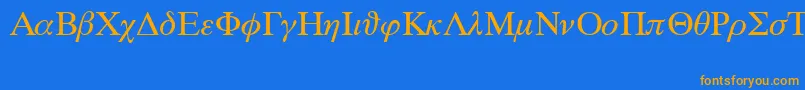 フォントSymbprop – オレンジ色の文字が青い背景にあります。