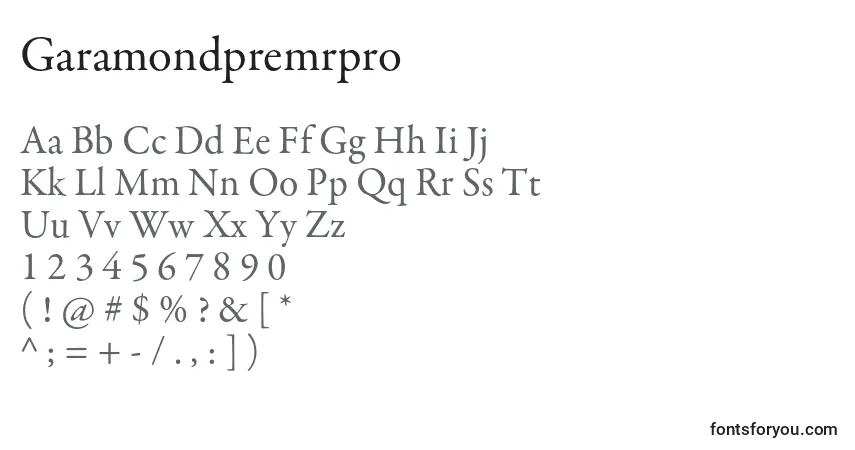 Garamondpremrpro-fontti – aakkoset, numerot, erikoismerkit
