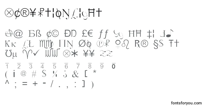 A fonte XCryptionLight – alfabeto, números, caracteres especiais