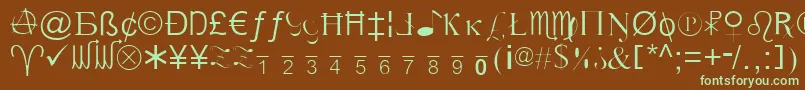 フォントXCryptionLight – 緑色の文字が茶色の背景にあります。