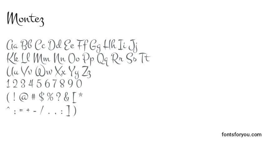 Schriftart Montez – Alphabet, Zahlen, spezielle Symbole