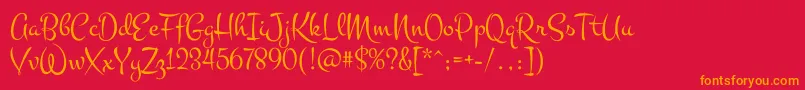 Fonte Montez – fontes laranjas em um fundo vermelho