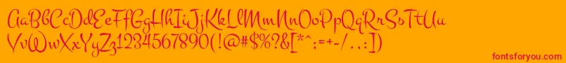 Montez-Schriftart – Rote Schriften auf orangefarbenem Hintergrund