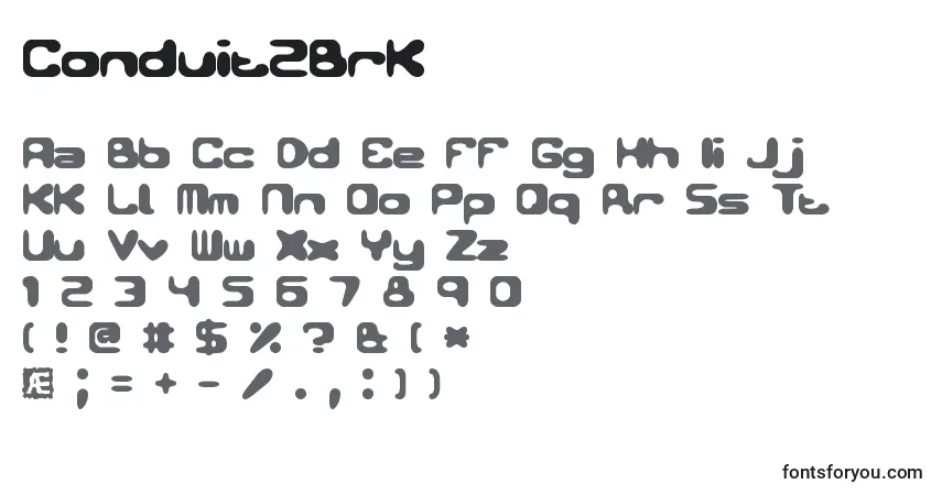 Czcionka Conduit2Brk – alfabet, cyfry, specjalne znaki