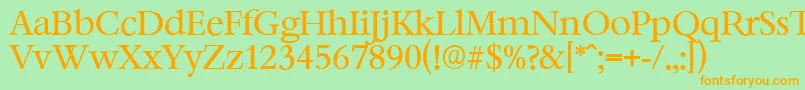 フォントBernsteinserialRegular – オレンジの文字が緑の背景にあります。