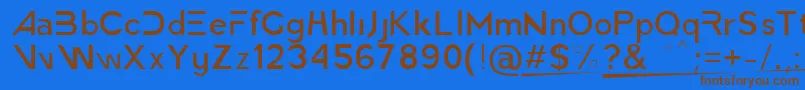 フォントAmericaFasterLight – 茶色の文字が青い背景にあります。