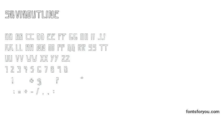 A fonte SaviaOutline – alfabeto, números, caracteres especiais