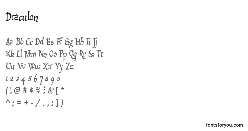 Schriftart Draculon – Alphabet, Zahlen, spezielle Symbole