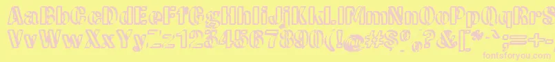 CwRoundwriteNormal-fontti – vaaleanpunaiset fontit keltaisella taustalla