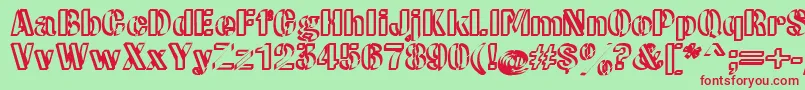 CwRoundwriteNormal-fontti – punaiset fontit vihreällä taustalla