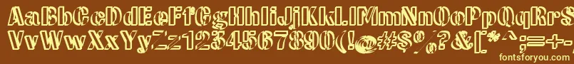 CwRoundwriteNormal-fontti – keltaiset fontit ruskealla taustalla
