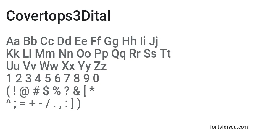 A fonte Covertops3Dital – alfabeto, números, caracteres especiais
