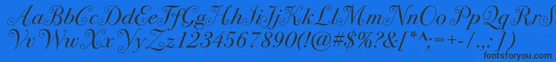 Bodoni72swashc-Schriftart – Schwarze Schriften auf blauem Hintergrund
