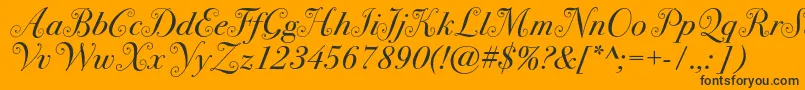 Bodoni72swashc-Schriftart – Schwarze Schriften auf orangefarbenem Hintergrund