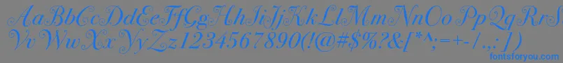 Bodoni72swashc-Schriftart – Blaue Schriften auf grauem Hintergrund