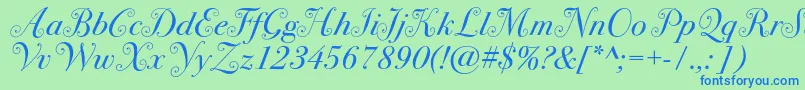 Шрифт Bodoni72swashc – синие шрифты на зелёном фоне