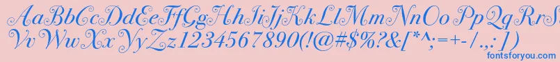 Bodoni72swashc-Schriftart – Blaue Schriften auf rosa Hintergrund