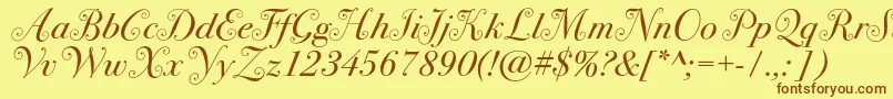 フォントBodoni72swashc – 茶色の文字が黄色の背景にあります。