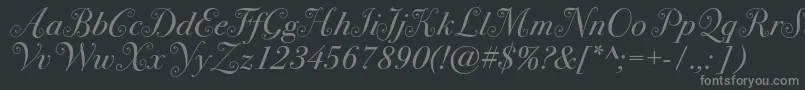 Bodoni72swashc-Schriftart – Graue Schriften auf schwarzem Hintergrund