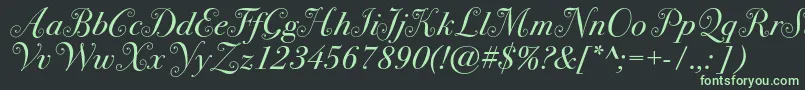 Bodoni72swashc-fontti – vihreät fontit mustalla taustalla