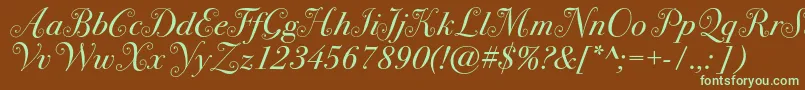 Bodoni72swashc-Schriftart – Grüne Schriften auf braunem Hintergrund