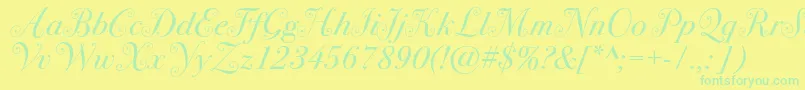 Bodoni72swashc-fontti – vihreät fontit keltaisella taustalla