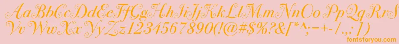 フォントBodoni72swashc – オレンジの文字がピンクの背景にあります。