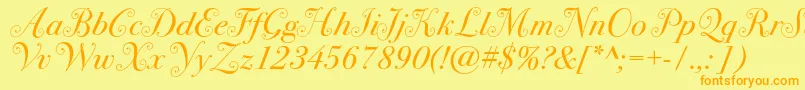 フォントBodoni72swashc – オレンジの文字が黄色の背景にあります。