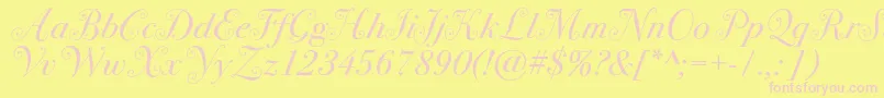 Bodoni72swashc-fontti – vaaleanpunaiset fontit keltaisella taustalla