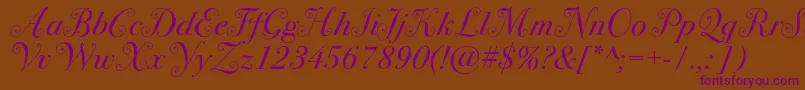 Bodoni72swashc-Schriftart – Violette Schriften auf braunem Hintergrund
