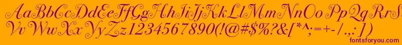 Bodoni72swashc-fontti – violetit fontit oranssilla taustalla
