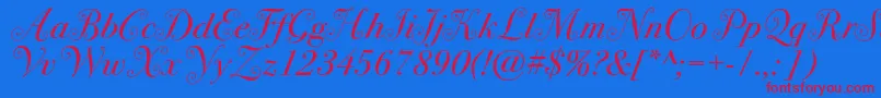 Bodoni72swashc-Schriftart – Rote Schriften auf blauem Hintergrund