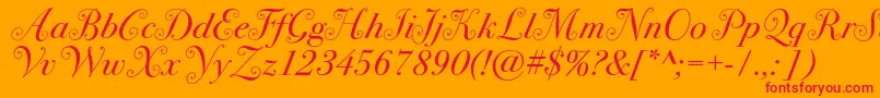 Czcionka Bodoni72swashc – czerwone czcionki na pomarańczowym tle