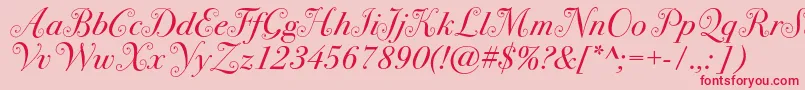 Bodoni72swashc-Schriftart – Rote Schriften auf rosa Hintergrund