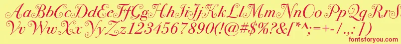 Bodoni72swashc-fontti – punaiset fontit keltaisella taustalla