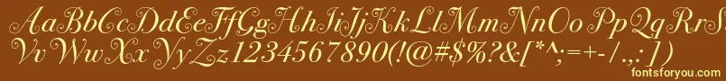 Bodoni72swashc-fontti – keltaiset fontit ruskealla taustalla