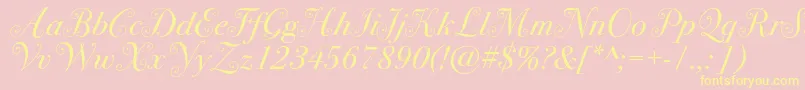Fonte Bodoni72swashc – fontes amarelas em um fundo rosa