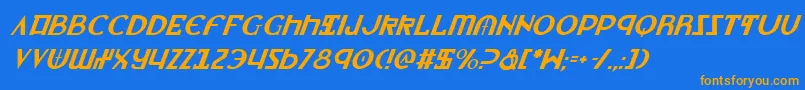 フォントLionv2i – オレンジ色の文字が青い背景にあります。