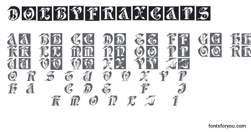 Czcionka Dolbyfraxcaps – alfabet, cyfry, specjalne znaki